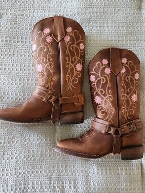 𝅺Handcrafted Floral Square Toe Boho Cowgirl Boots Size 5 Girls 6.5 Women